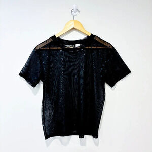 DIVIDED Black Sheer Mesh Star Top | Transparent Party Tee *